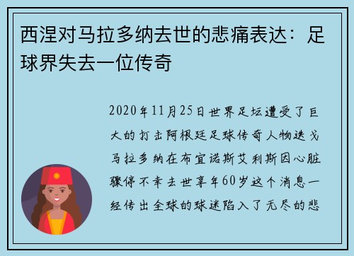 西涅对马拉多纳去世的悲痛表达：足球界失去一位传奇
